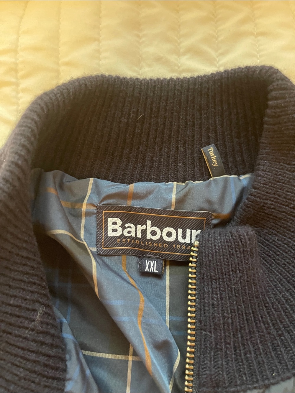 Barbour Quilted Navy and Black Bomber Jacket - Picture 2 of 3